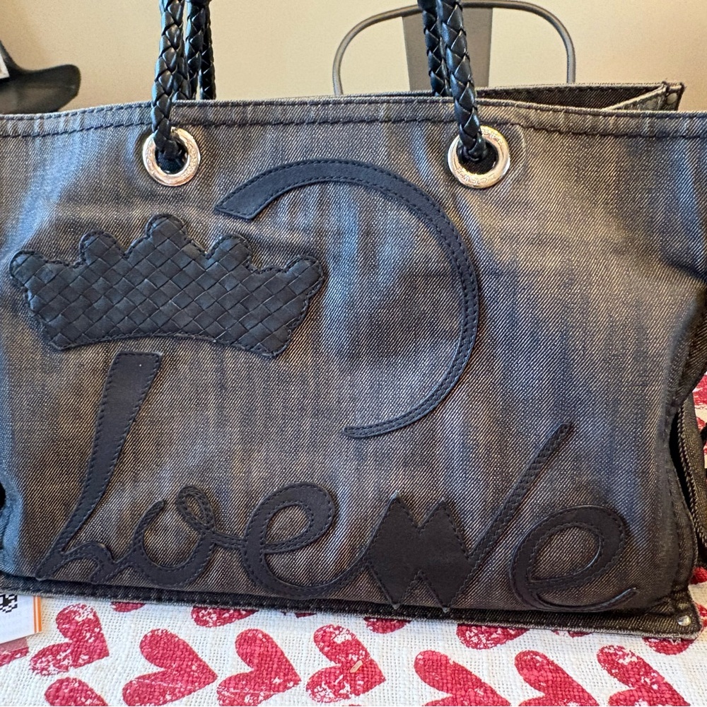 Loewe Charcoal Denim Tote with Black Accents
